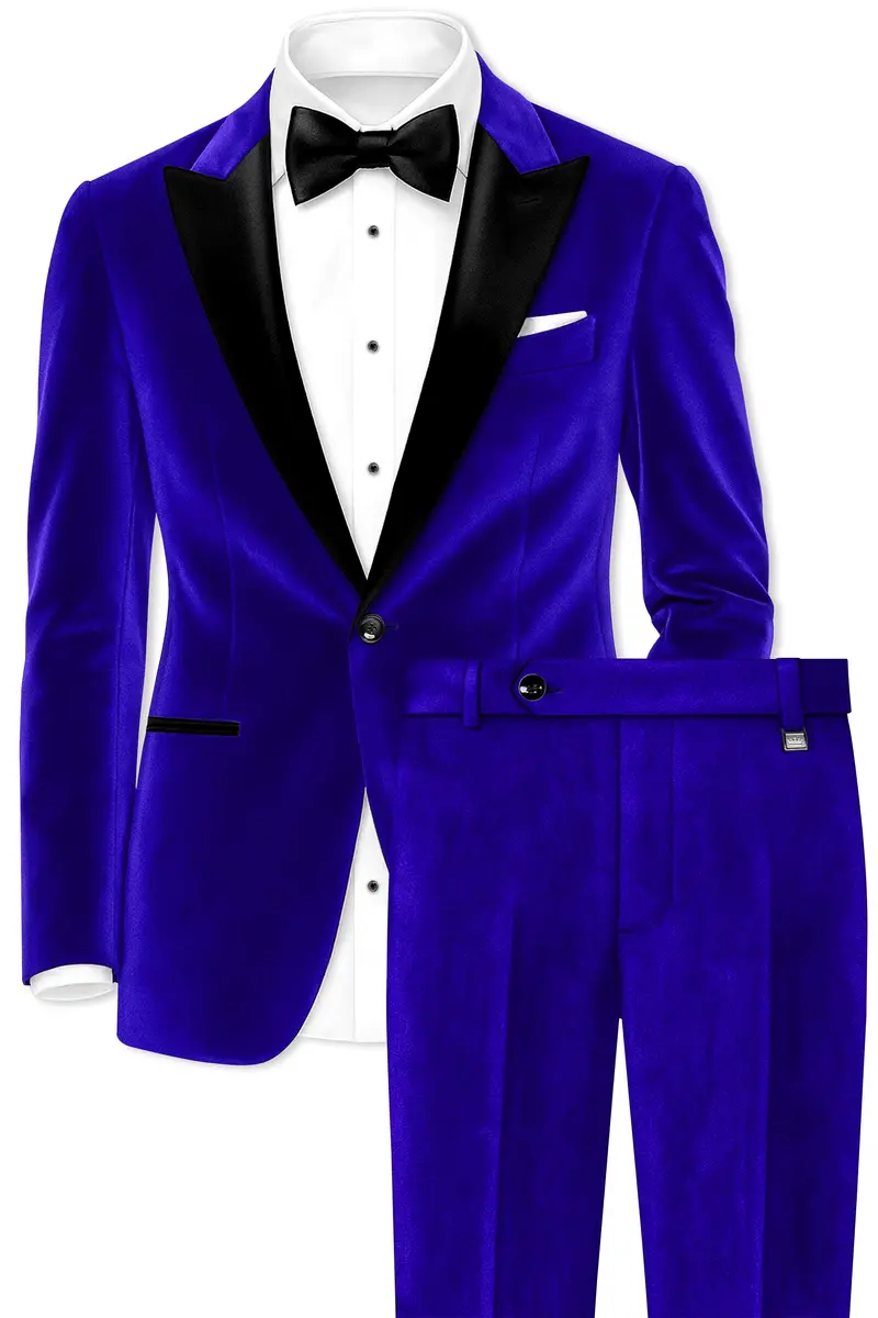 Blucrest-Ultramarine Blue Velvet Peak Lapel Tuxedo Suit 2