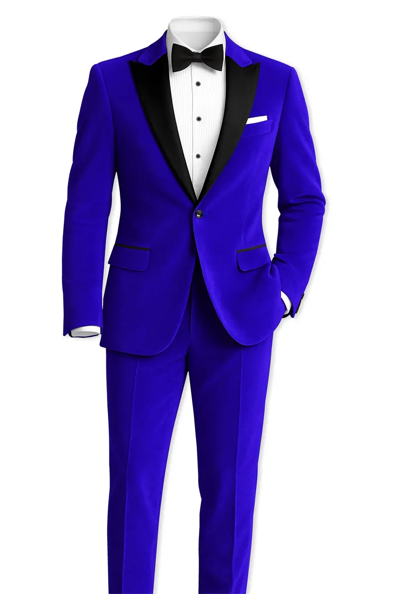 Blucrest-Ultramarine Blue Velvet Peak Lapel Tuxedo Suit 4
