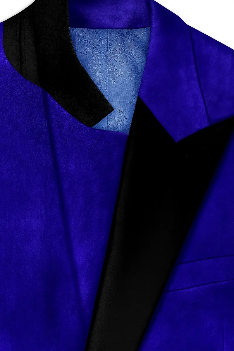 Blucrest-Ultramarine Blue Velvet Peak Lapel Tuxedo Suit 5