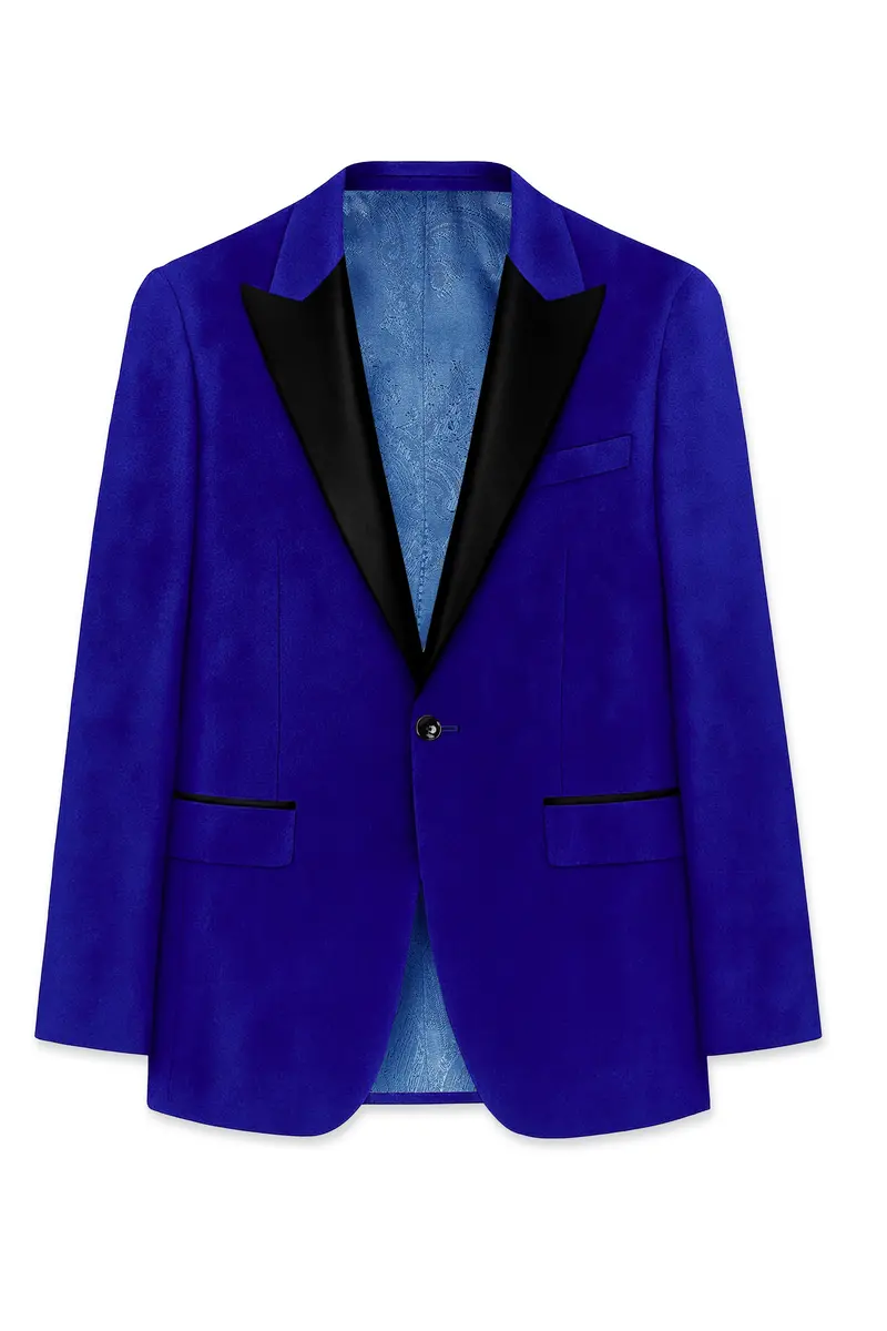Blucrest-Ultramarine Blue Velvet Peak Lapel Tuxedo Suit 8