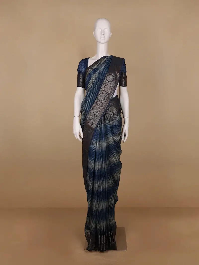 Blue Abstract Designed Chanderi Cotton Saree 1