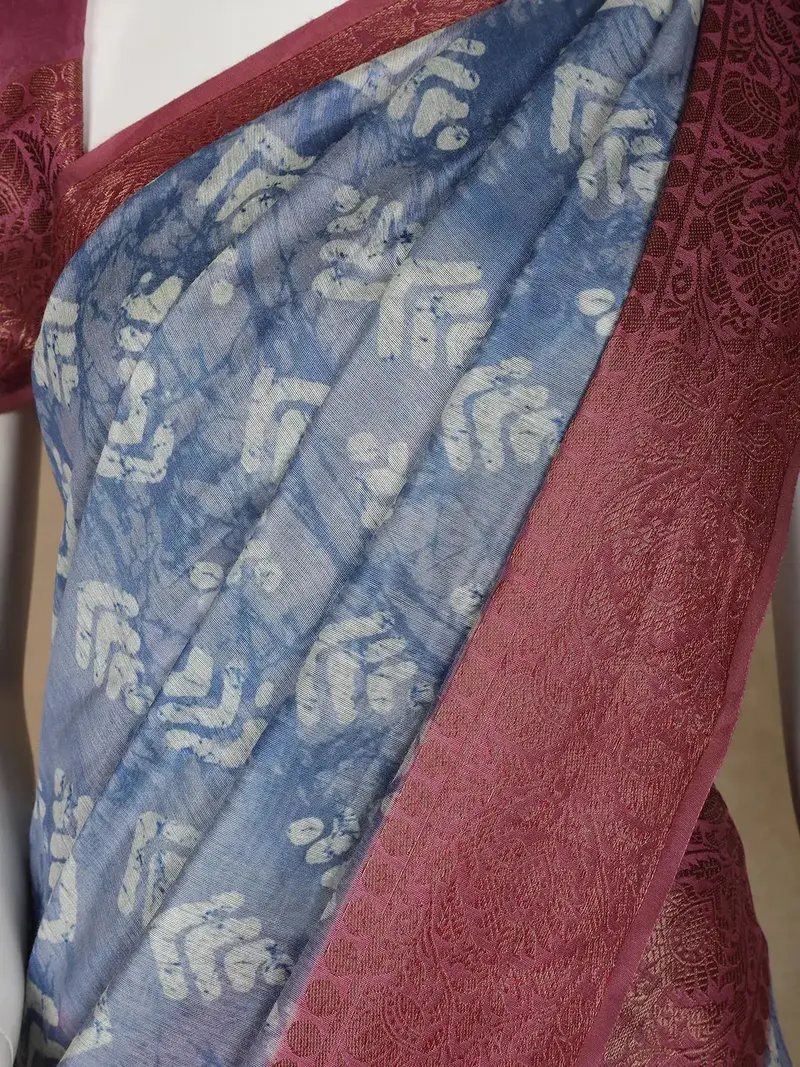 Blue Abstract Designed Chanderi Cotton Saree 2