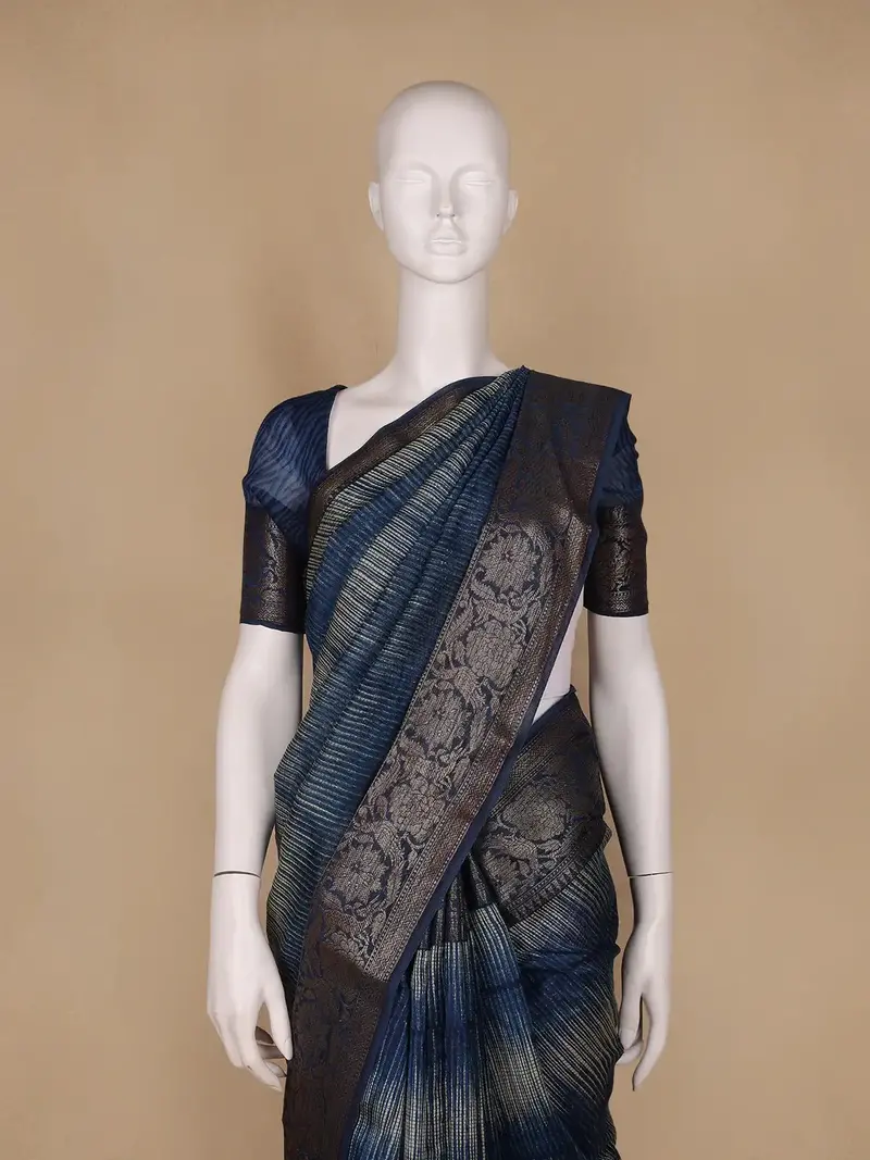 Blue Abstract Designed Chanderi Cotton Saree 2