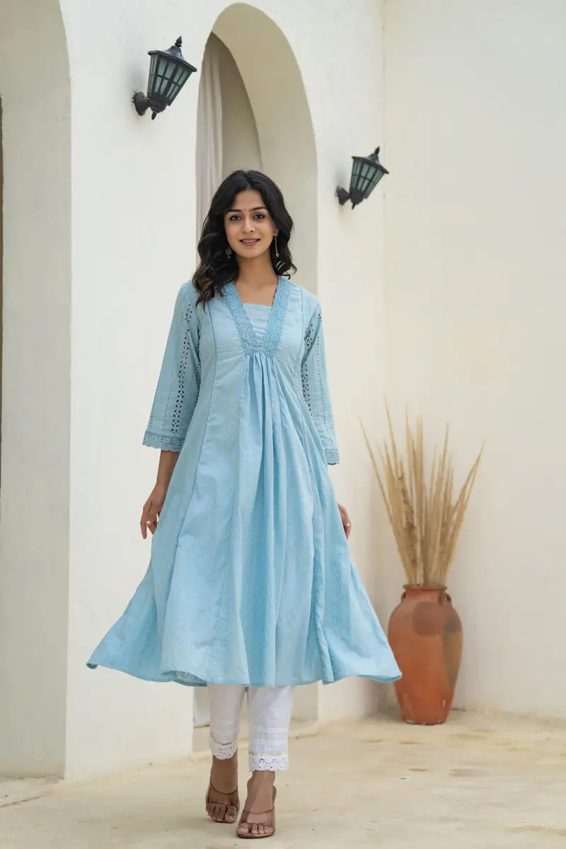 Blue Abstract Designed Cotton Kurti 1