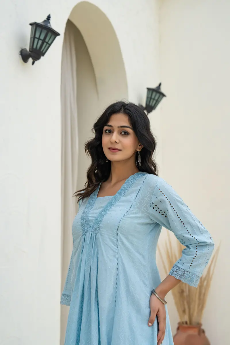 Blue Abstract Designed Cotton Kurti 2