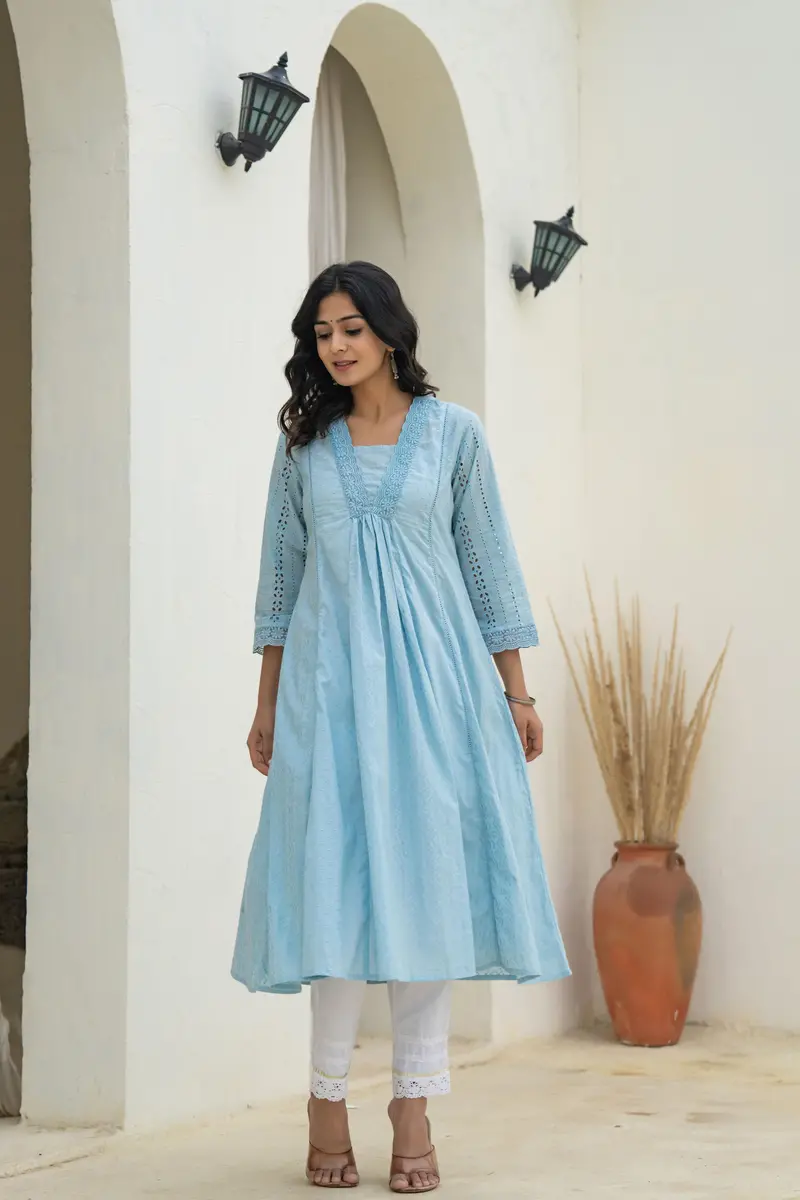 Blue Abstract Designed Cotton Kurti 3