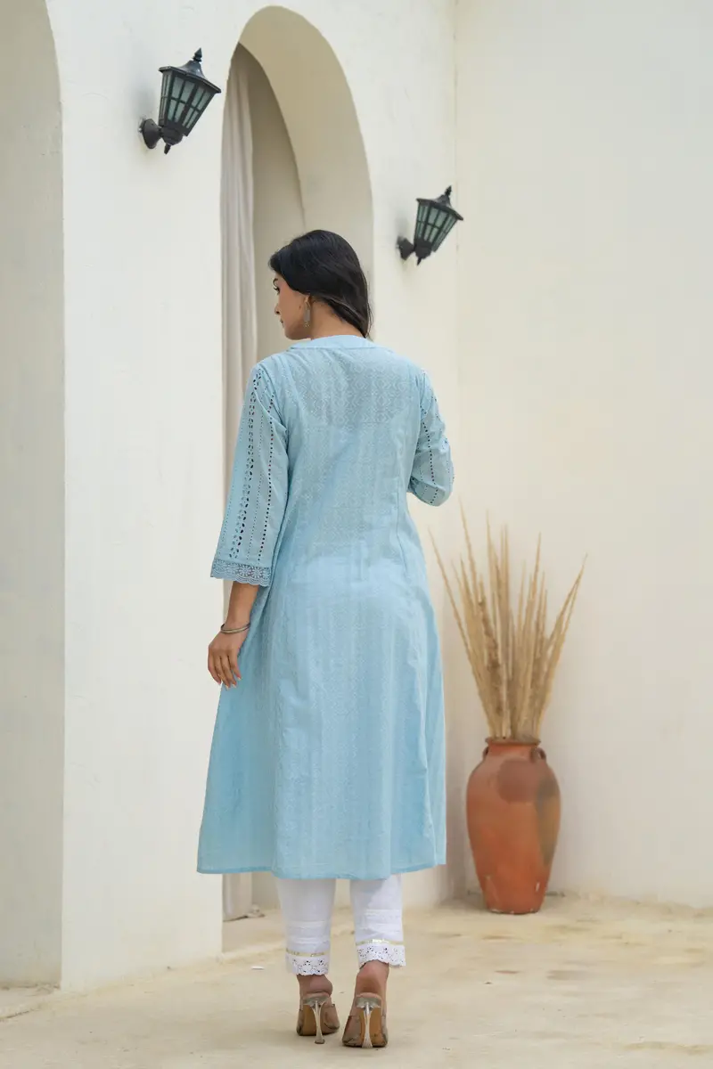Blue Abstract Designed Cotton Kurti 4