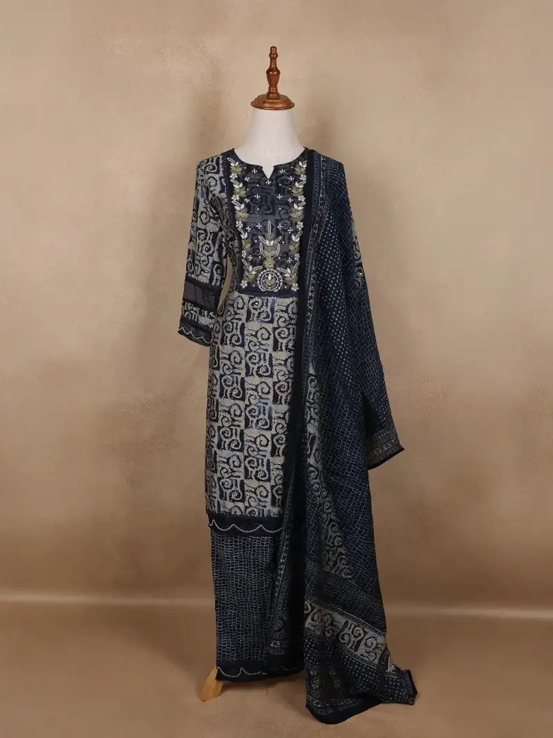 Blue Abstract Designed Cotton Salwar Suit 1