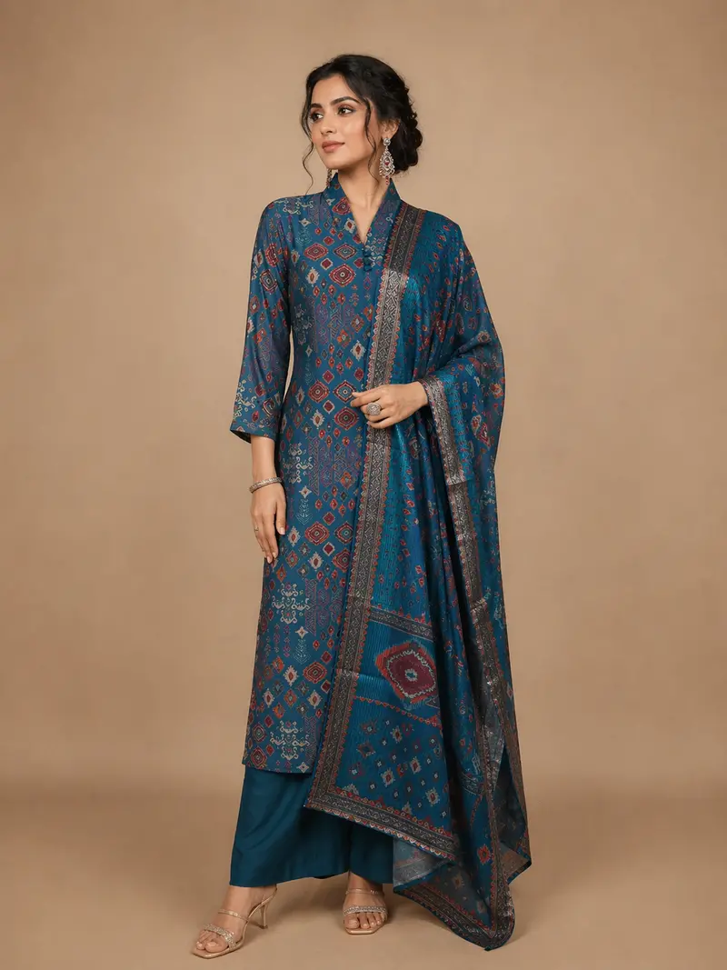 Blue Abstract Designed Cotton Salwar Suit 1