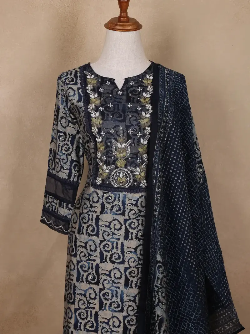 Blue Abstract Designed Cotton Salwar Suit 2