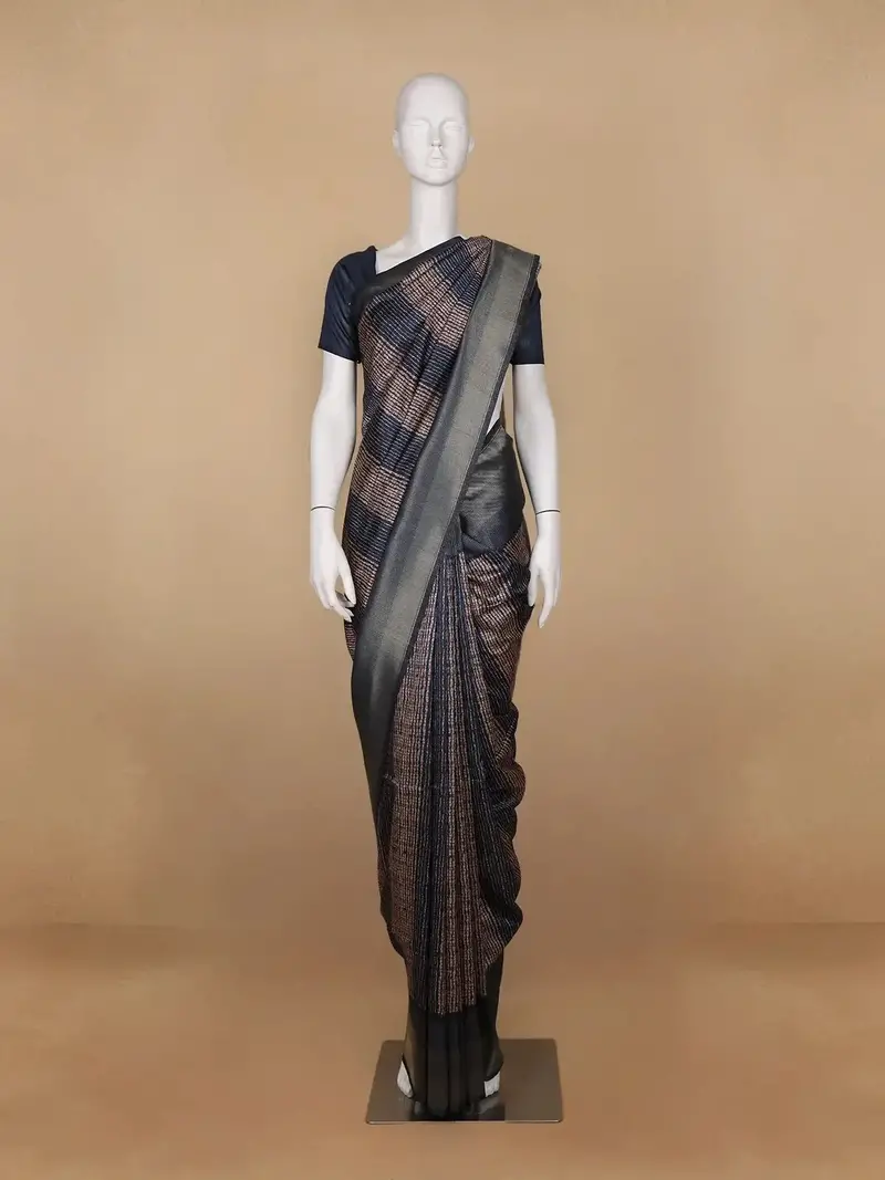 Blue Abstract Designed Semi Tussar Saree 1