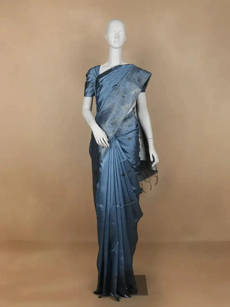 Blue Abstract Designed Semi Tussar Silk Saree 1