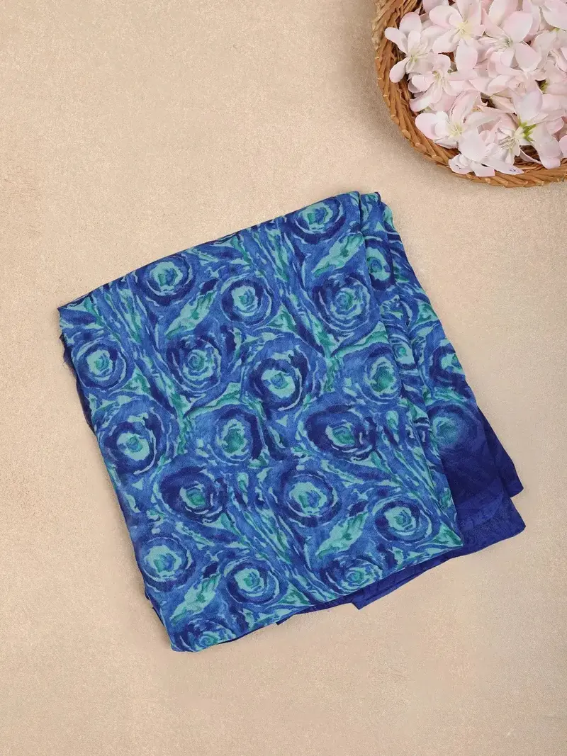 Blue Abstract Print Georgette Saree 1