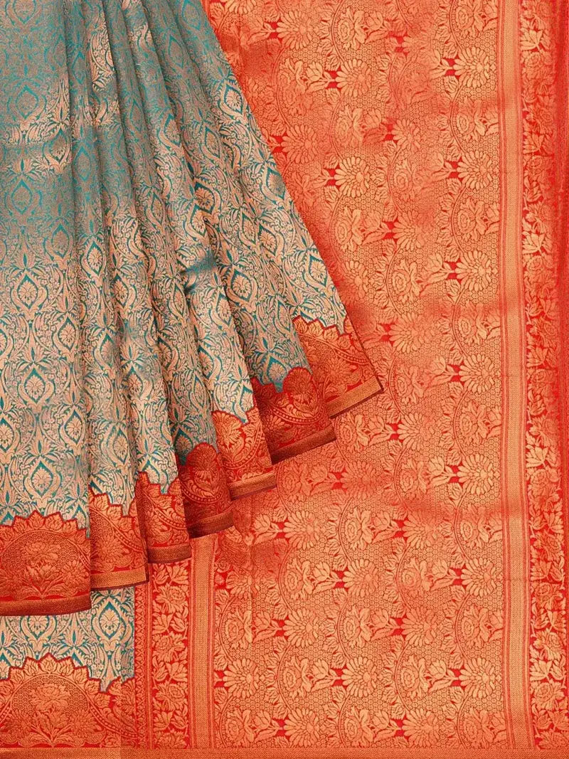 Blue Art Silk Saree With Floral Motif On The Body And Designed Zari Border 1