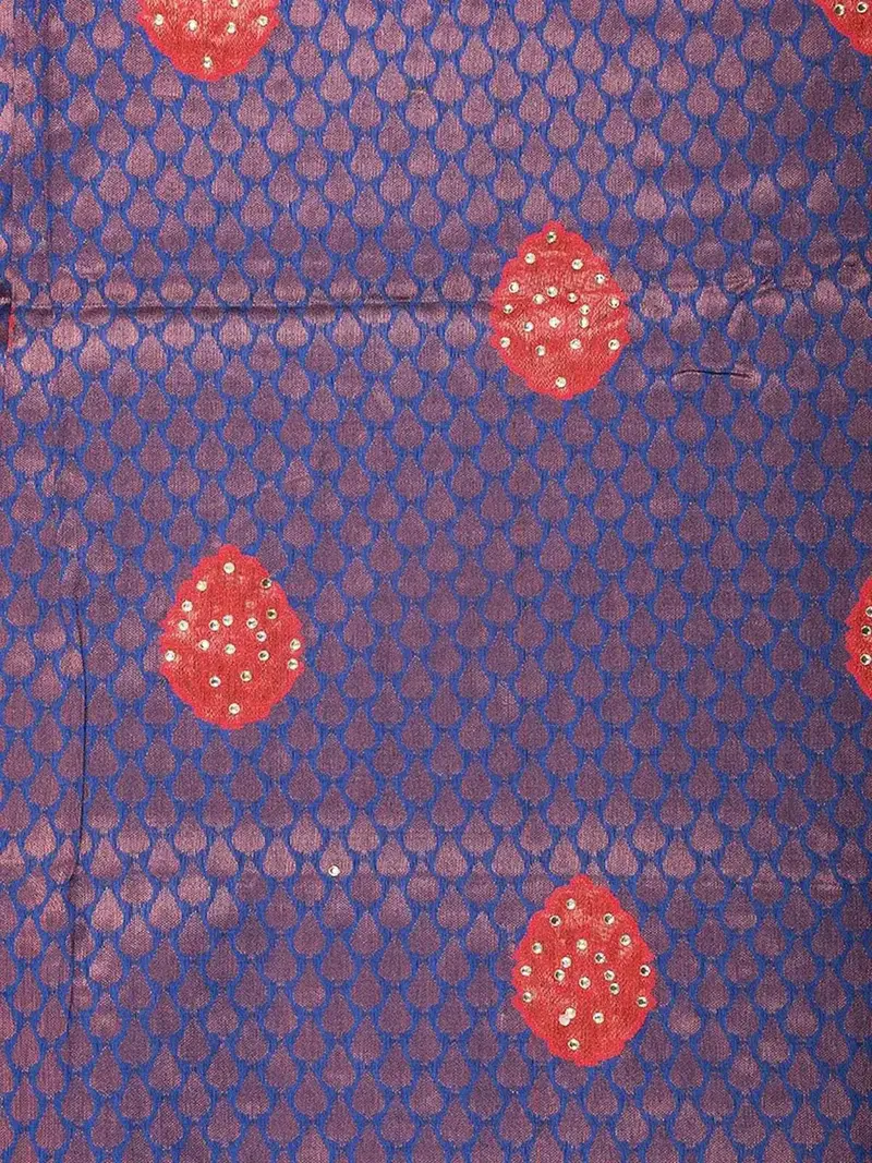 Blue Art Silk Saree With Flower And Diamond Patterns On The Body With Designed Border 2