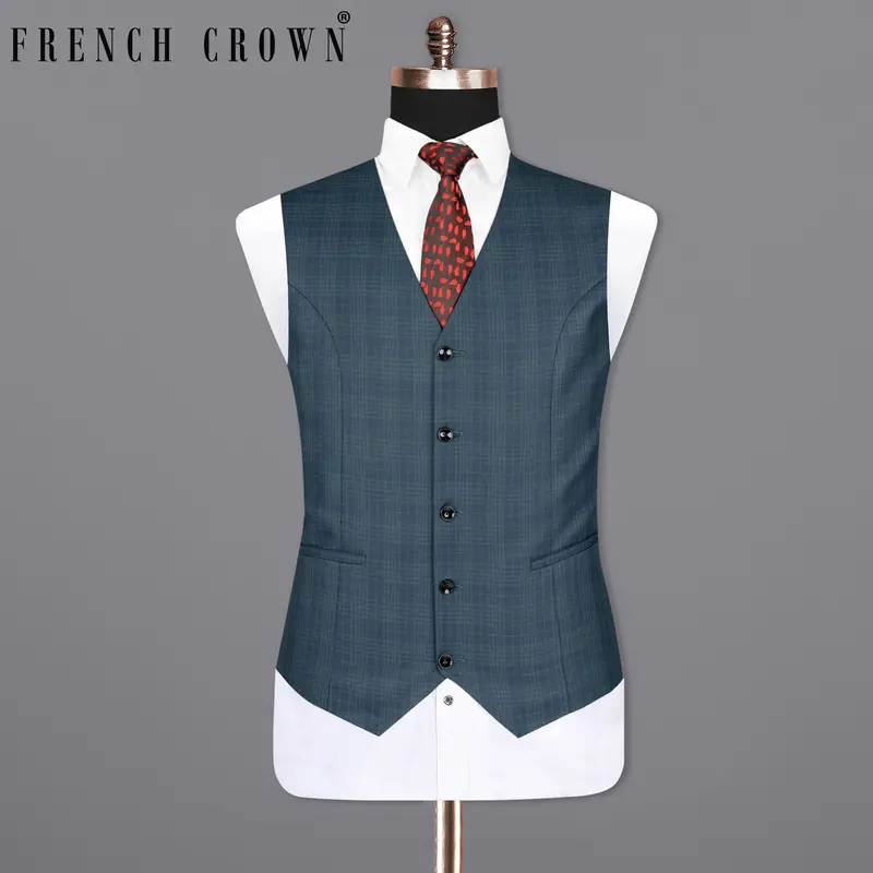 Blue Bayoux Checkered Wool Rich Waistcoat 1