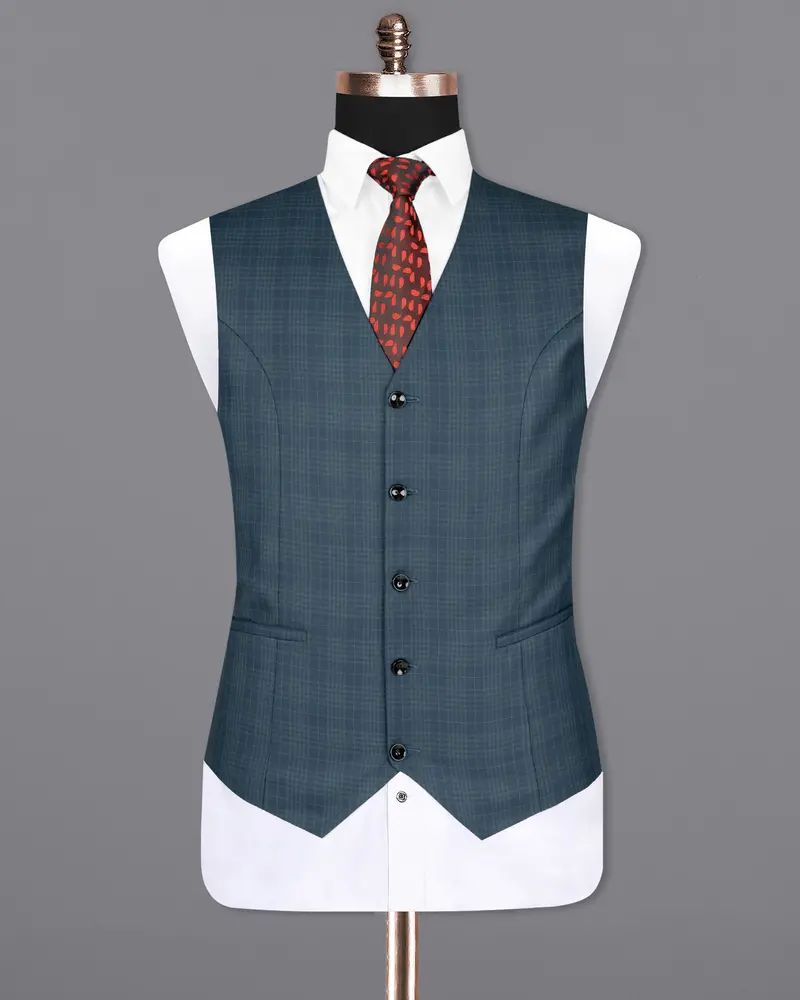 Blue Bayoux Checkered Wool Rich Waistcoat 2