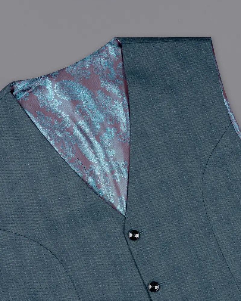 Blue Bayoux Checkered Wool Rich Waistcoat 4