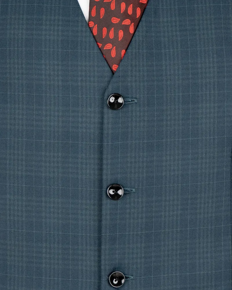 Blue Bayoux Checkered Wool Rich Waistcoat 5