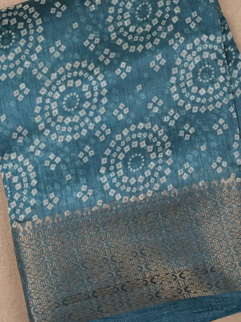Blue Chakaram Designed Fancy Cotton Saree 2