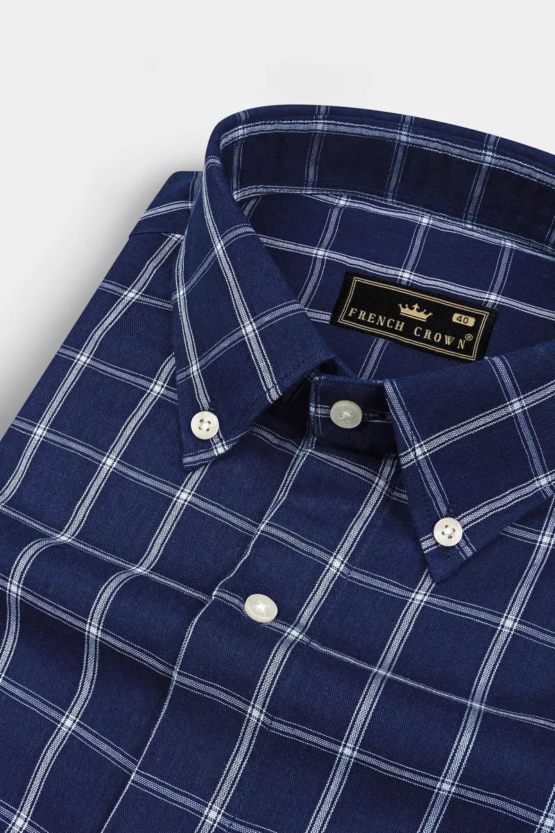 Blue Checked Twill Premium Cotton Shirt 1