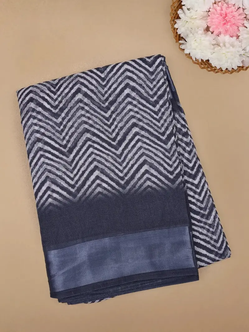 Blue Chevron Designed Fancy Cotton Saree 1