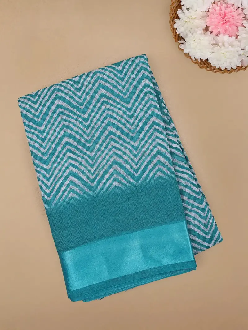 Blue Chevron Designed Fancy Cotton Saree 1