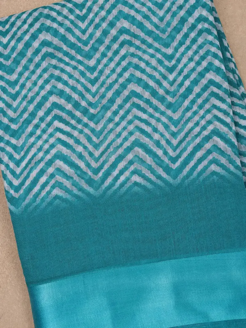 Blue Chevron Designed Fancy Cotton Saree 2