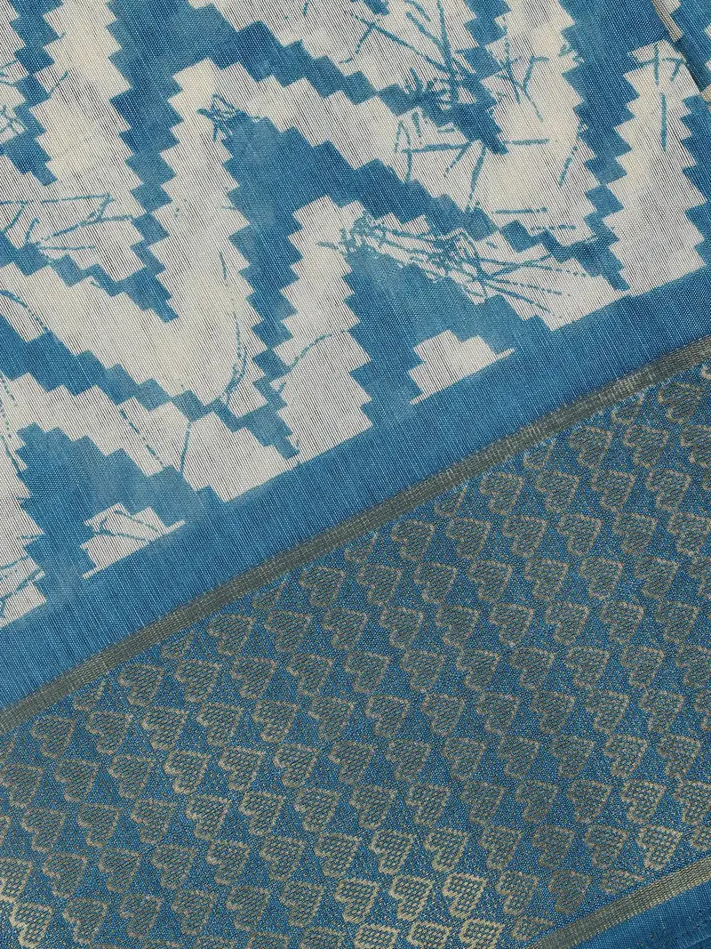 Blue Chevron Designed Fancy Cotton Saree 2