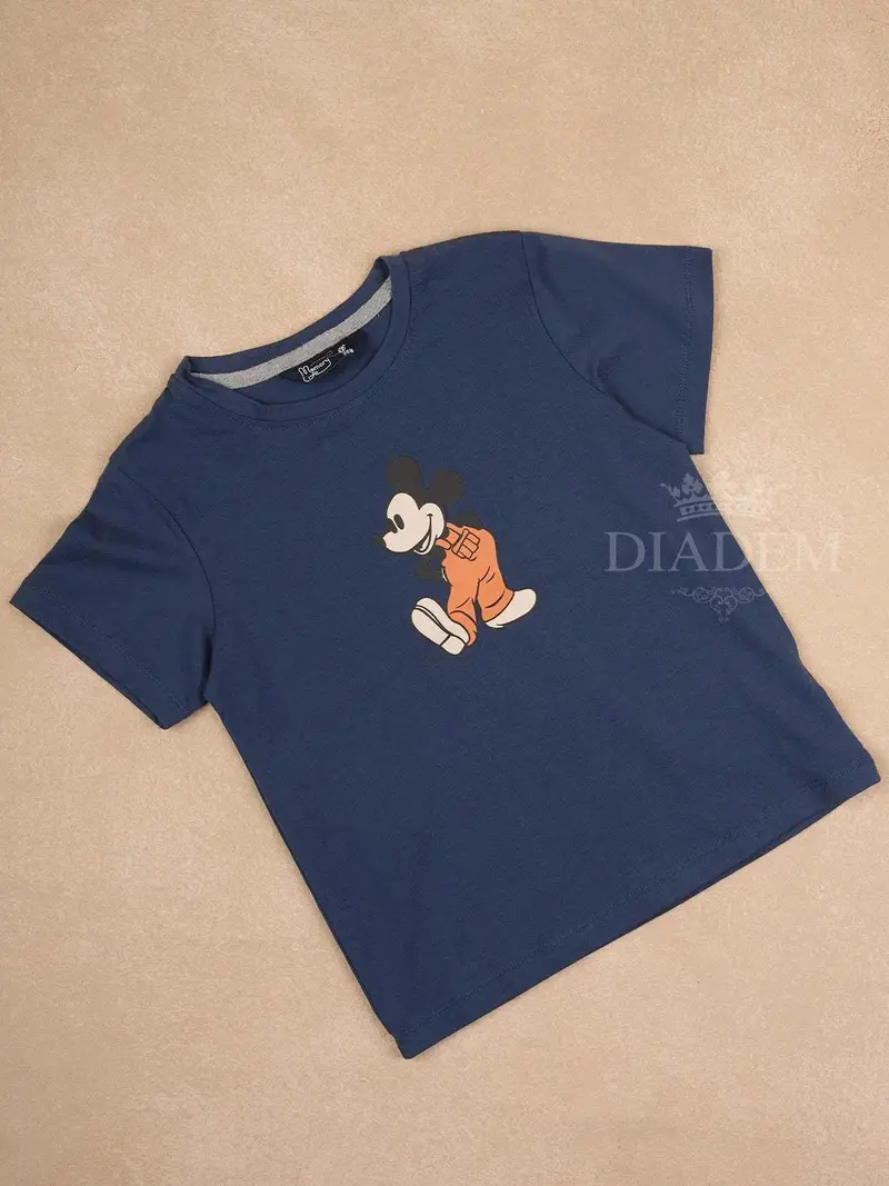 Blue Cotton Half Sleeve T-Shirt With Mickey Mouse Print For Boys 1