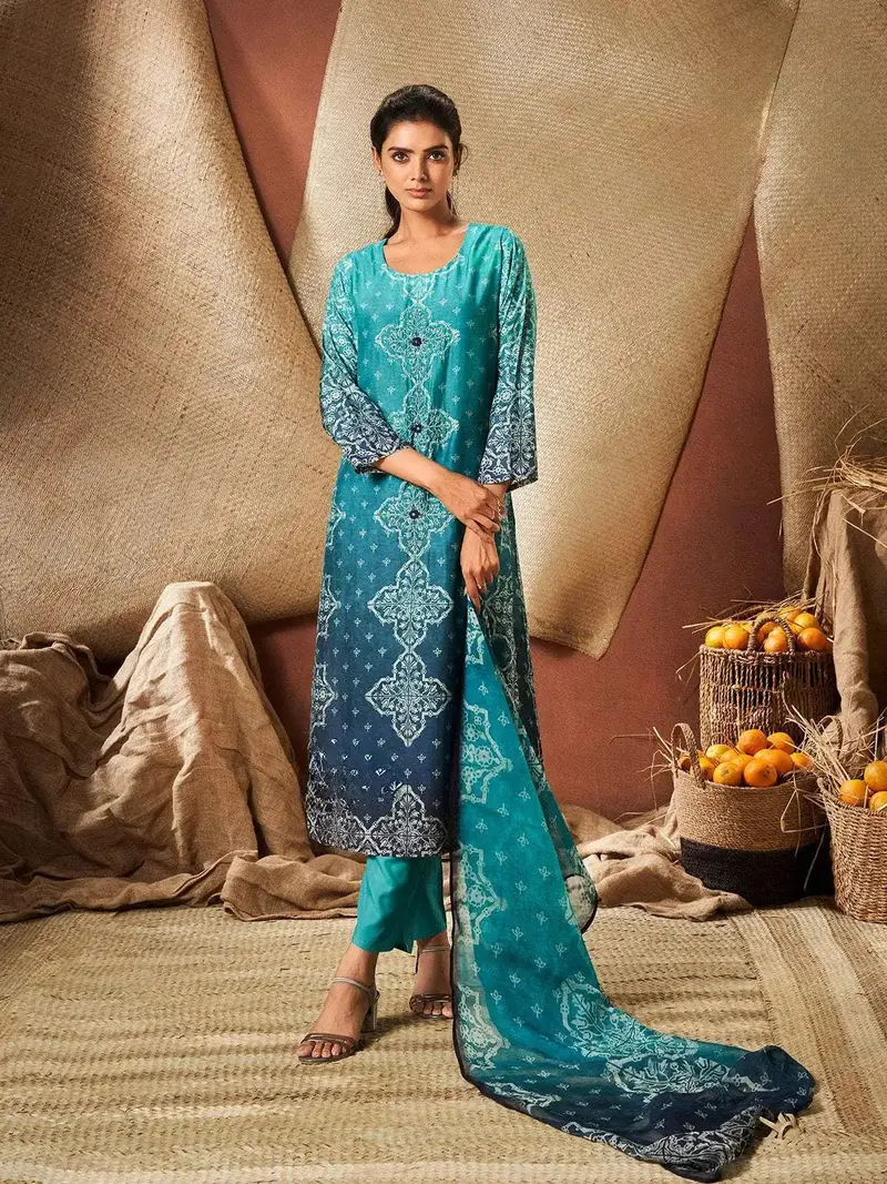 Blue Crepe Floral Printed Salwar Suit 3