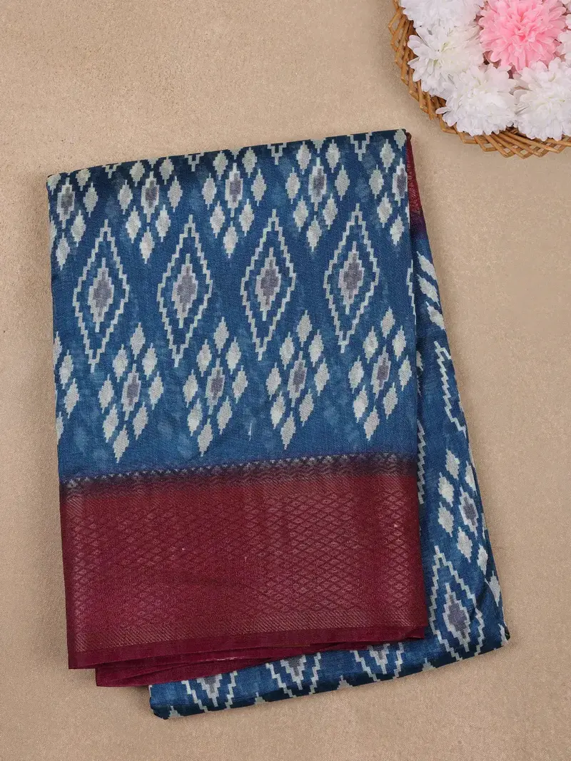 Blue Diamond Designed Fancy Cotton Saree 1