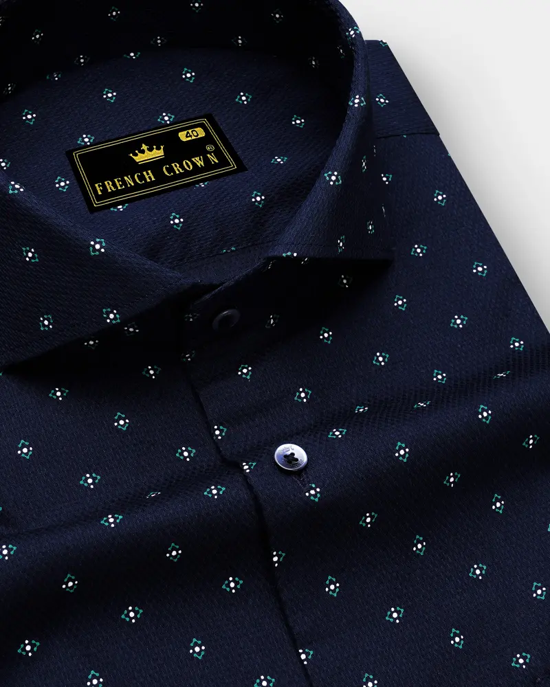 Blue Dobby Textured Premium Giza Cotton Shirt 1
