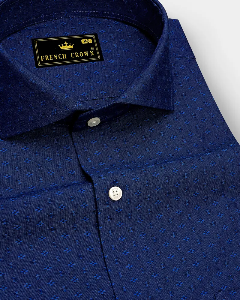 Blue Dobby Textured Premium Giza Cotton Shirt 1