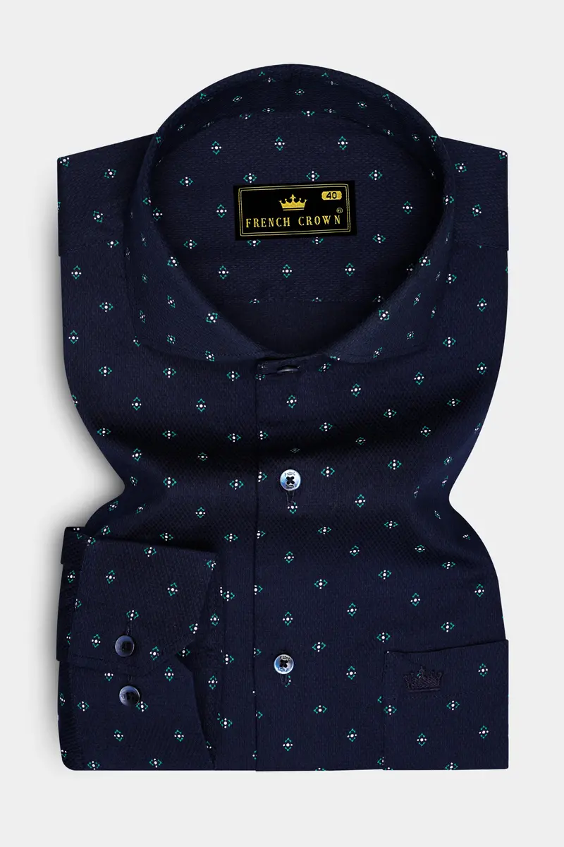 Blue Dobby Textured Premium Giza Cotton Shirt 4