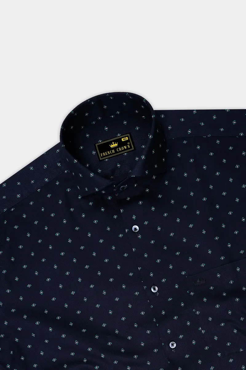 Blue Dobby Textured Premium Giza Cotton Shirt 5