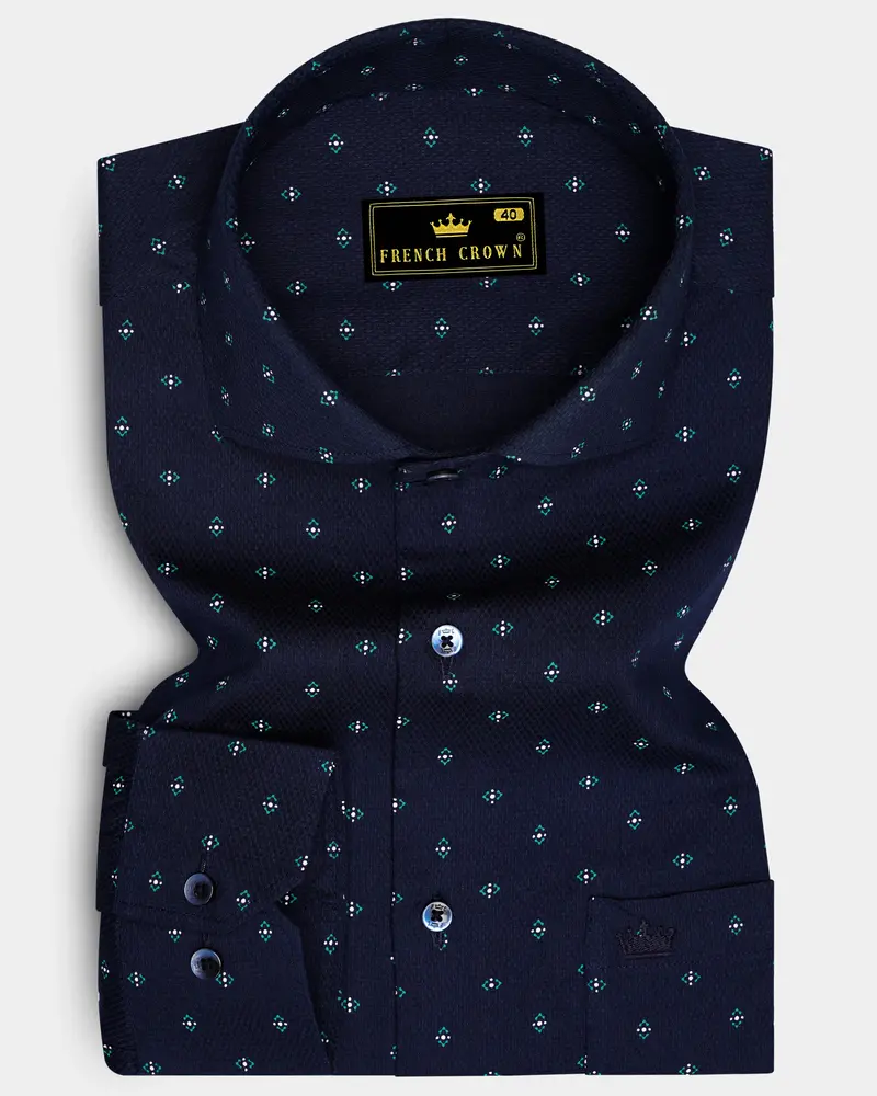 Blue Dobby Textured Premium Giza Cotton Shirt 6