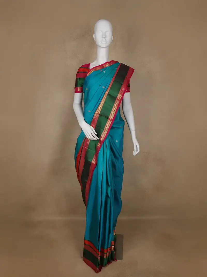 Blue Floral And Paisley Woven Pure Kanchipuram Silk Saree 1
