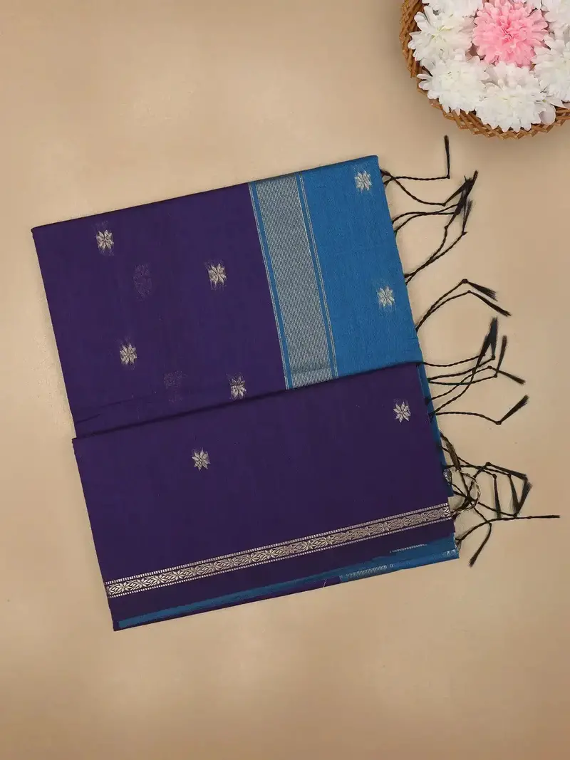 Blue Floral Butta Fancy Cotton Saree 1