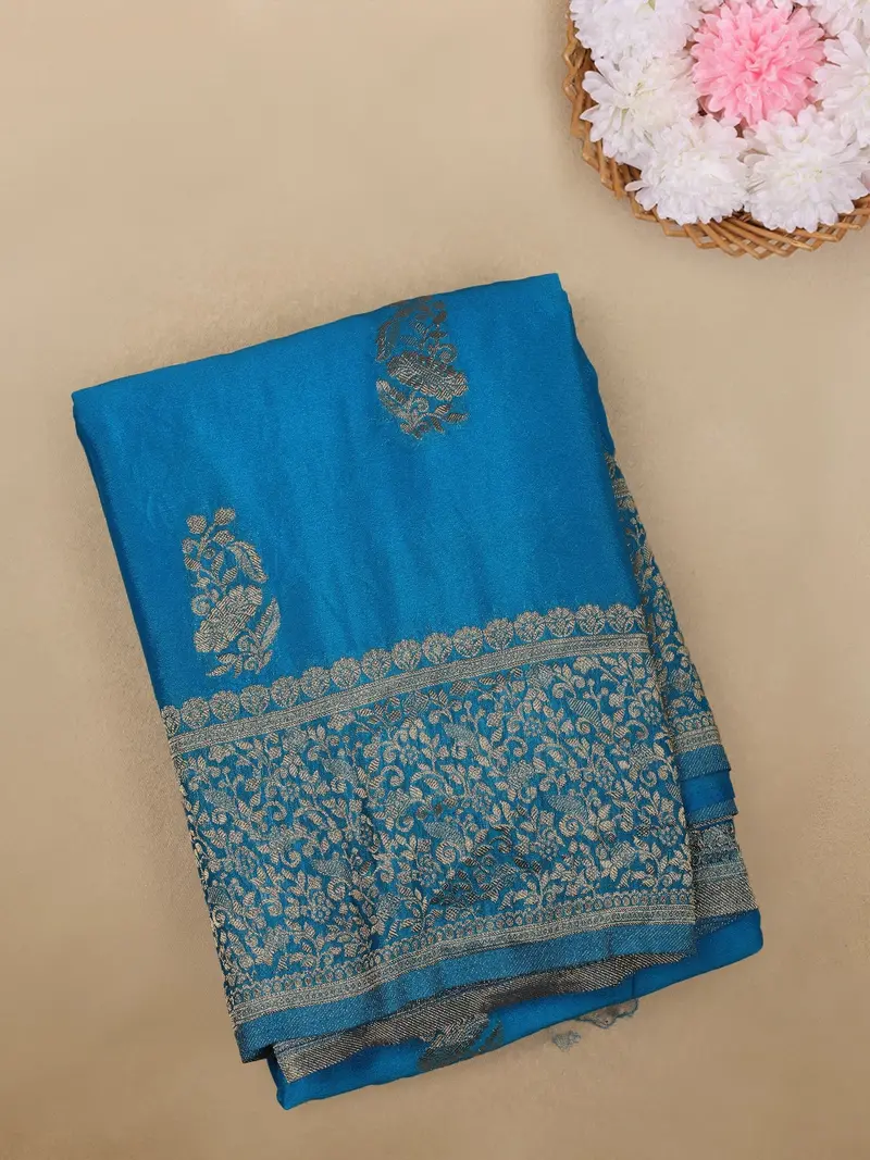 Blue Floral Design Georgette Saree 1