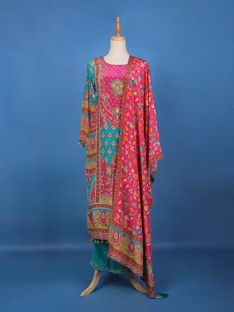 Blue Floral Design Printed Cotton Salwar Suit 1