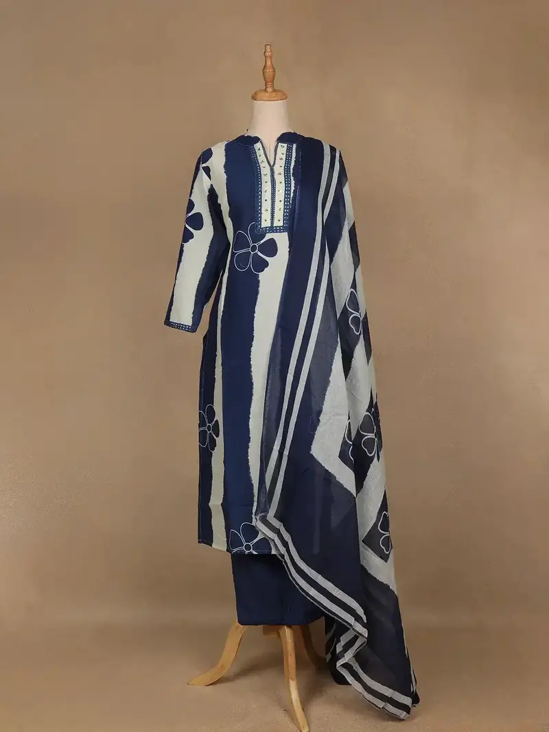 Blue Floral Design Printed Cotton Salwar Suit 1