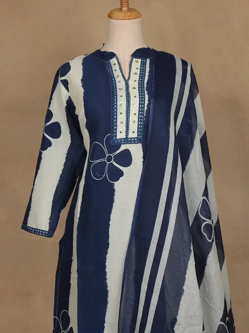 Blue Floral Design Printed Cotton Salwar Suit 2