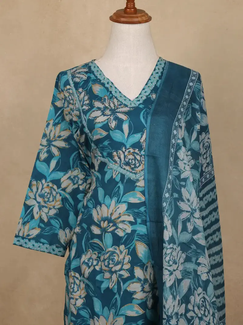 Blue Floral Design Printed Cotton Salwar Suit 2