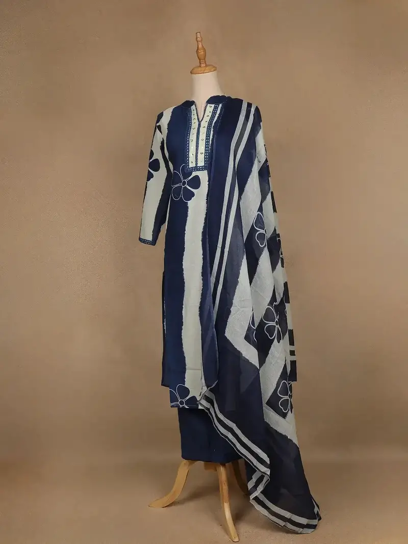 Blue Floral Design Printed Cotton Salwar Suit 3