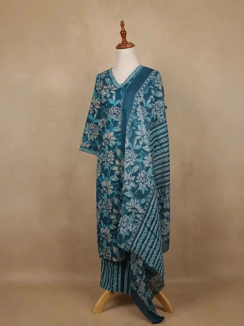 Blue Floral Design Printed Cotton Salwar Suit 3
