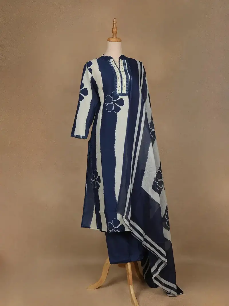 Blue Floral Design Printed Cotton Salwar Suit 4