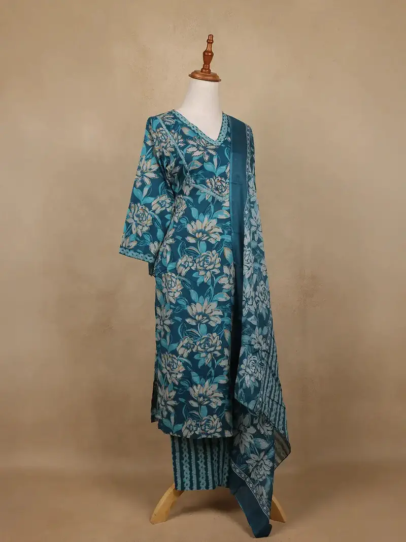 Blue Floral Design Printed Cotton Salwar Suit 4