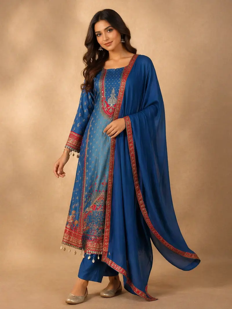 Blue Floral Designed Anarkali Salwar Suit 1