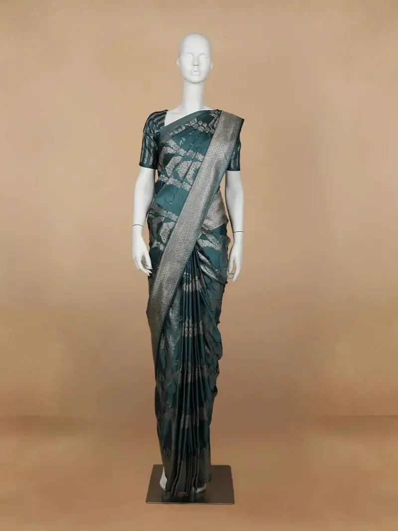 Blue Floral Designed Banarasi Silk Saree 1